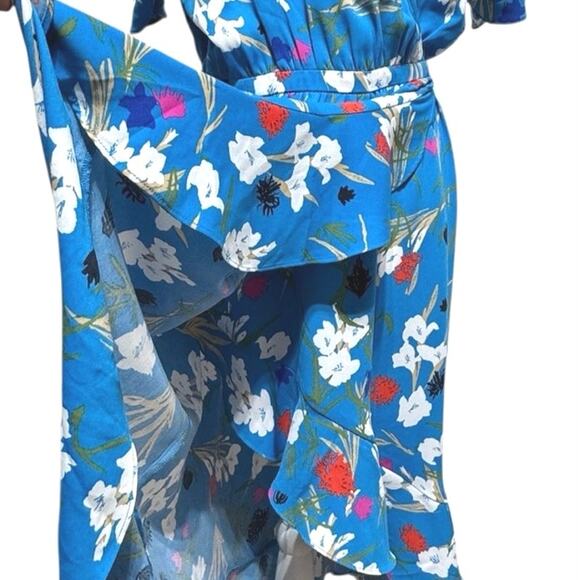 J. Crew Faux Wrap V-Neck Elastic Waist Dress Blue Floral Size Small - Picture 5 of 11